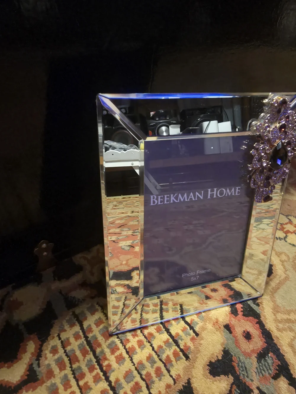 Mirrored Photo Frame with Purple Jeweled Accent